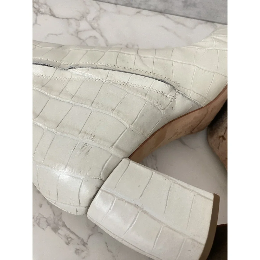 Loeffler Randall Cooper Ankle Boots Women Sz 6.5 Ecru Croc-Embossed Leather